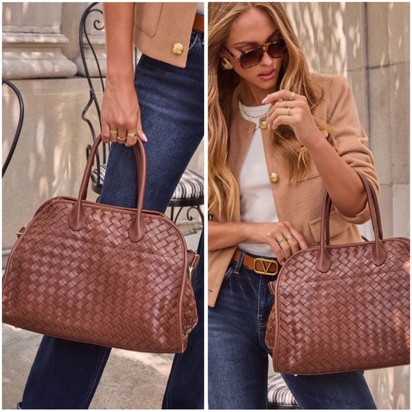 VICI Blythe Woven Leather Satchel in Chocolate OS NWT - Picture 6 of 11